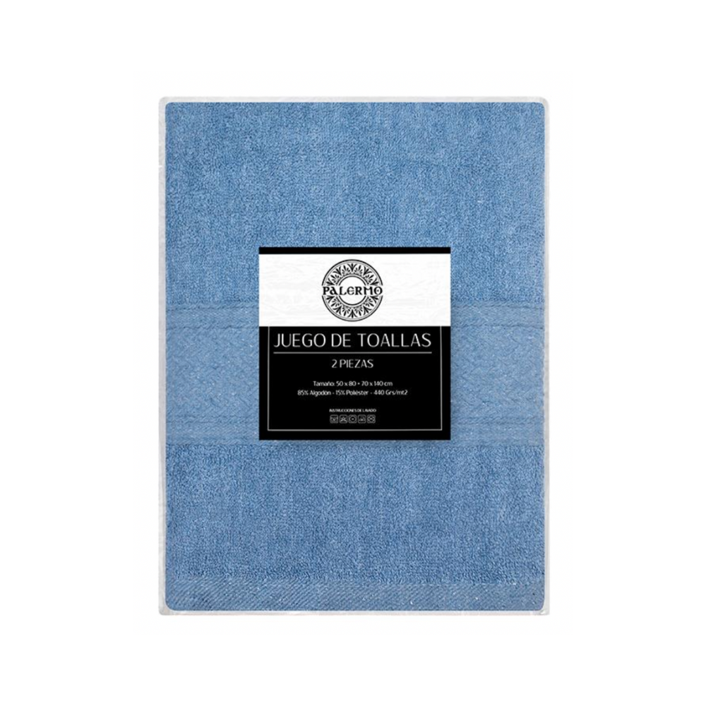 Set de 2 Toallas de Baño Palermo Celeste - 85% Algodón
